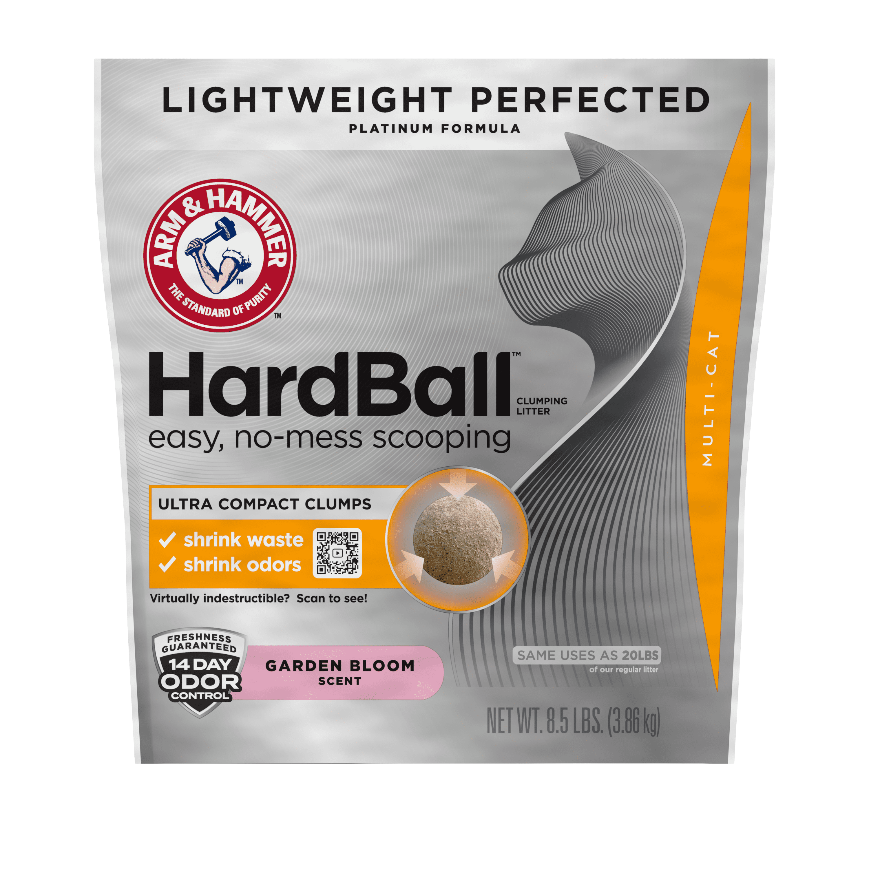 Arm Hammer Hardball Lightweight Easy No-Mess Scooping Garden Bloom Scent Platinum Multi-Cat Clumping Litter, 8.5lb - Arm & Hammer - Nimbus Distributors - wholesale and distributors in United States