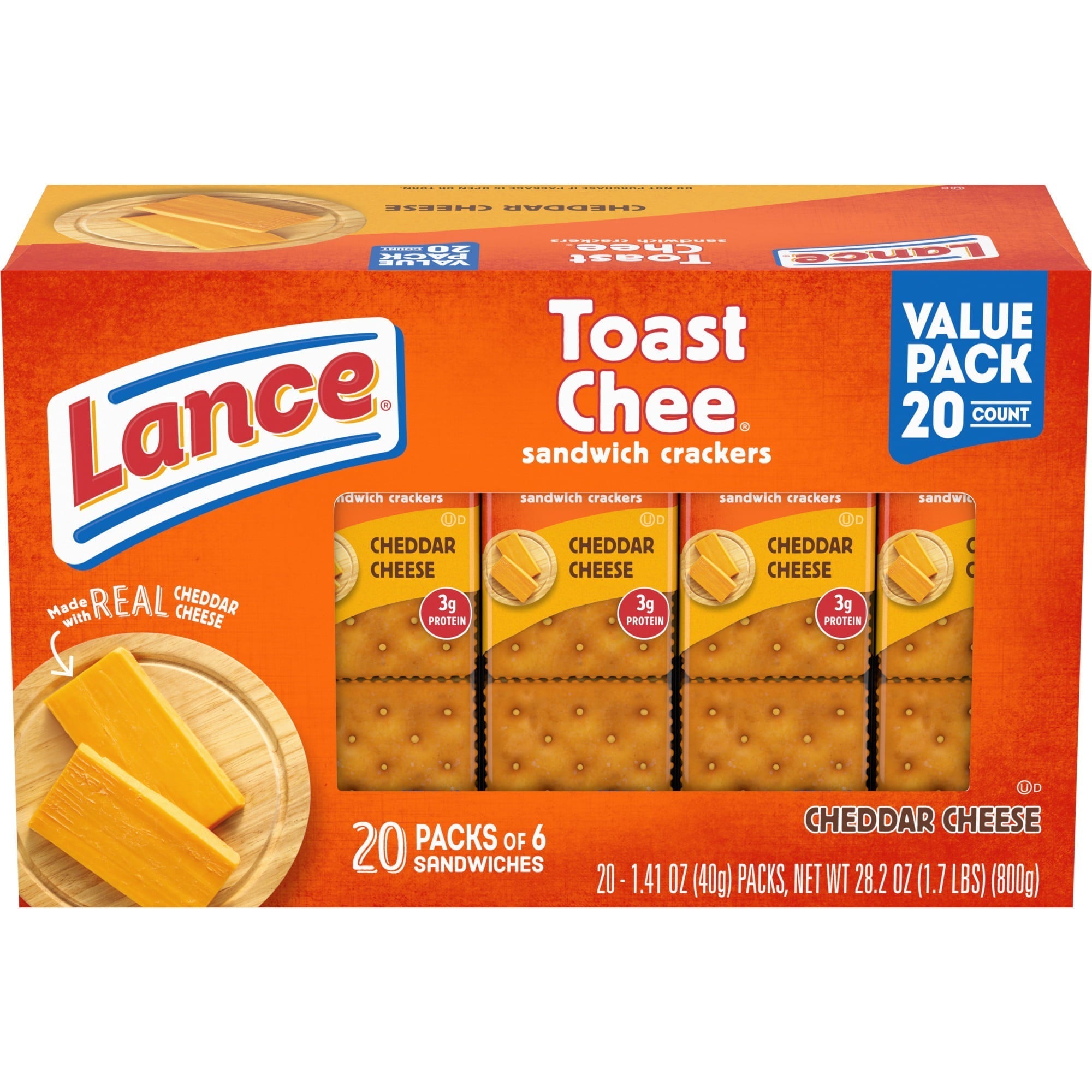 Lance Sandwich Crackers, ToastChee Cheddar, 20 Individually Wrapped Packs, 6 Sandwiches Each - Lance - Nimbus Distributors - wholesale and distributors in United States