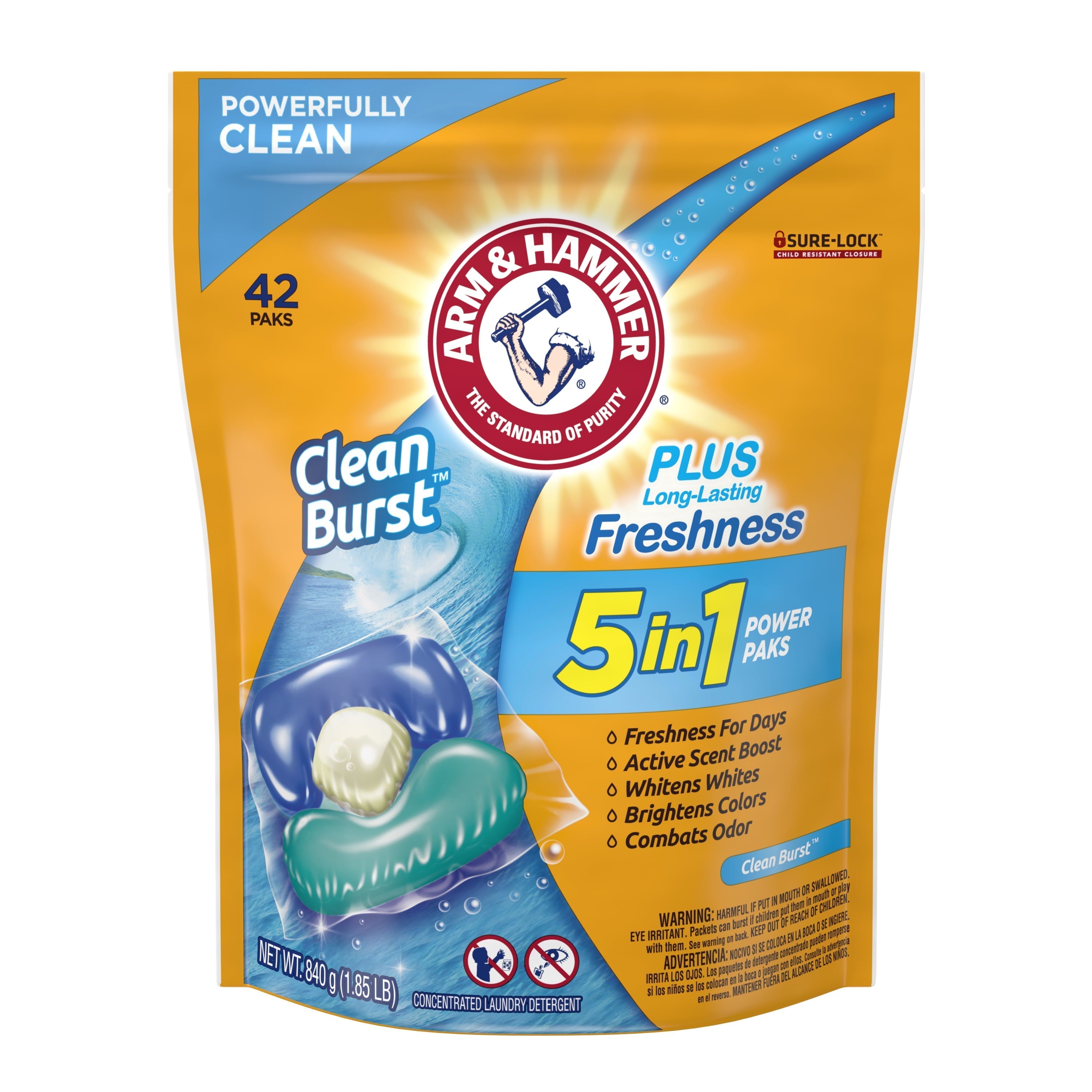 Arm Hammer Clean Burst 5-in-1 Laundry Detergent Power Paks, High Efficieny (HE), 42 Count - Arm & Hammer - Nimbus Distributors - wholesale and distributors in United States