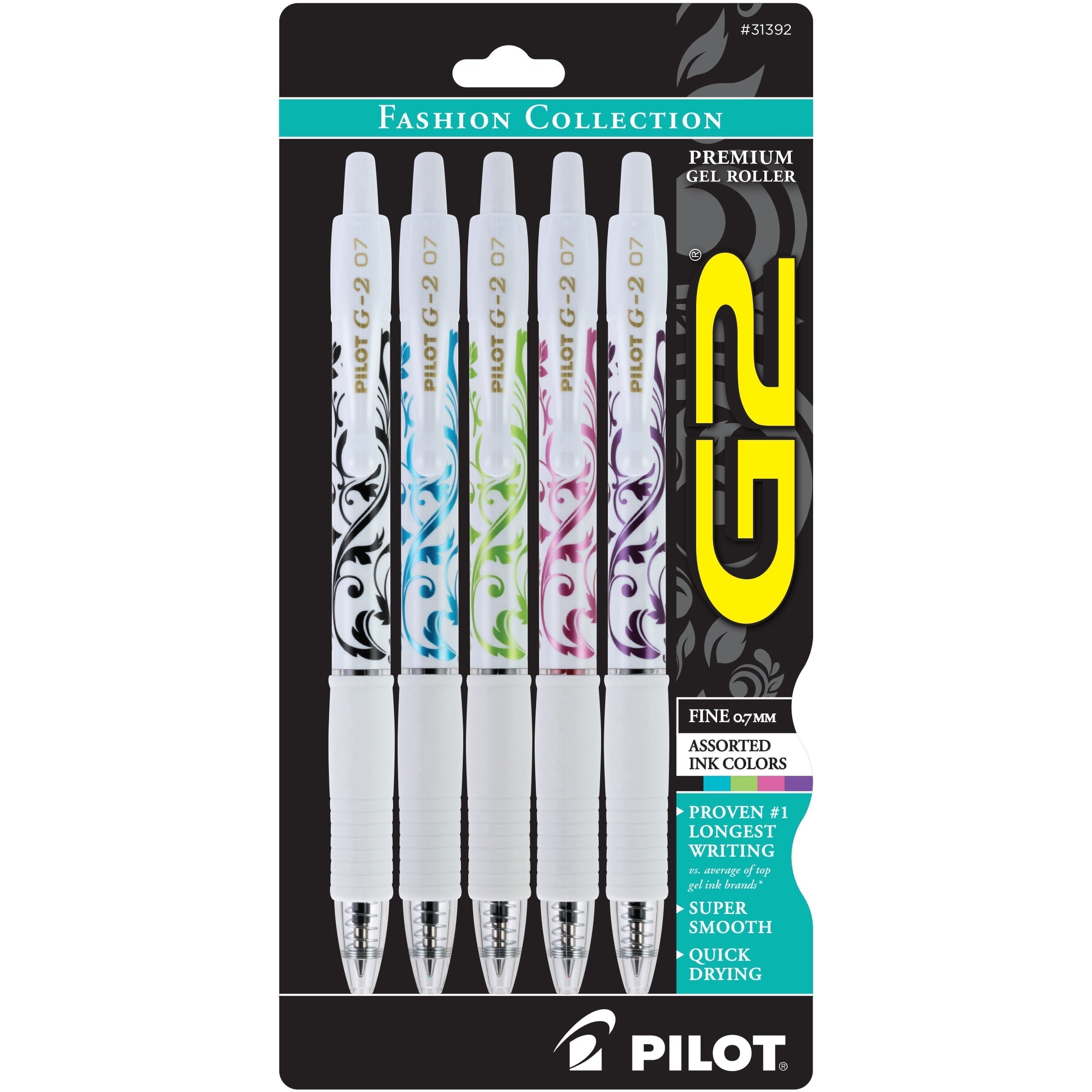 Pilot G2 White Barrel Fashion Collection Gel Pens, Fine Point, 0.7 mm, Assorted Ink Colors, Pack of 5 - Pilot - Nimbus Distributors - wholesale and distributors in United States