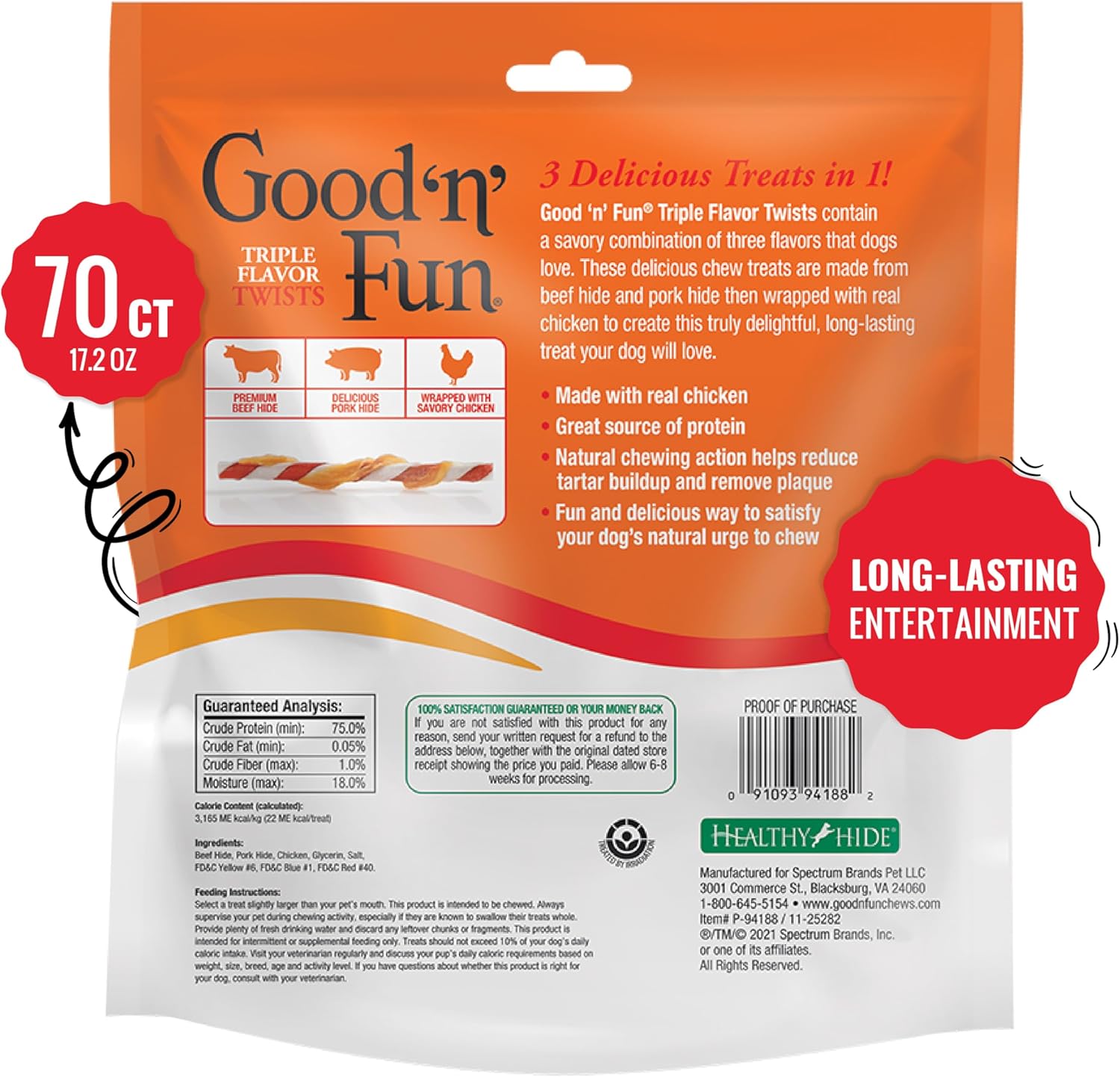 Good'n'Fun Triple Flavor Twists, Dog Chew Sticks, Premium Chicken and Beef Hide Treats for Dogs, 70 Count - Good 'n' Fun - Nimbus Distributors - wholesale and distributors in United States