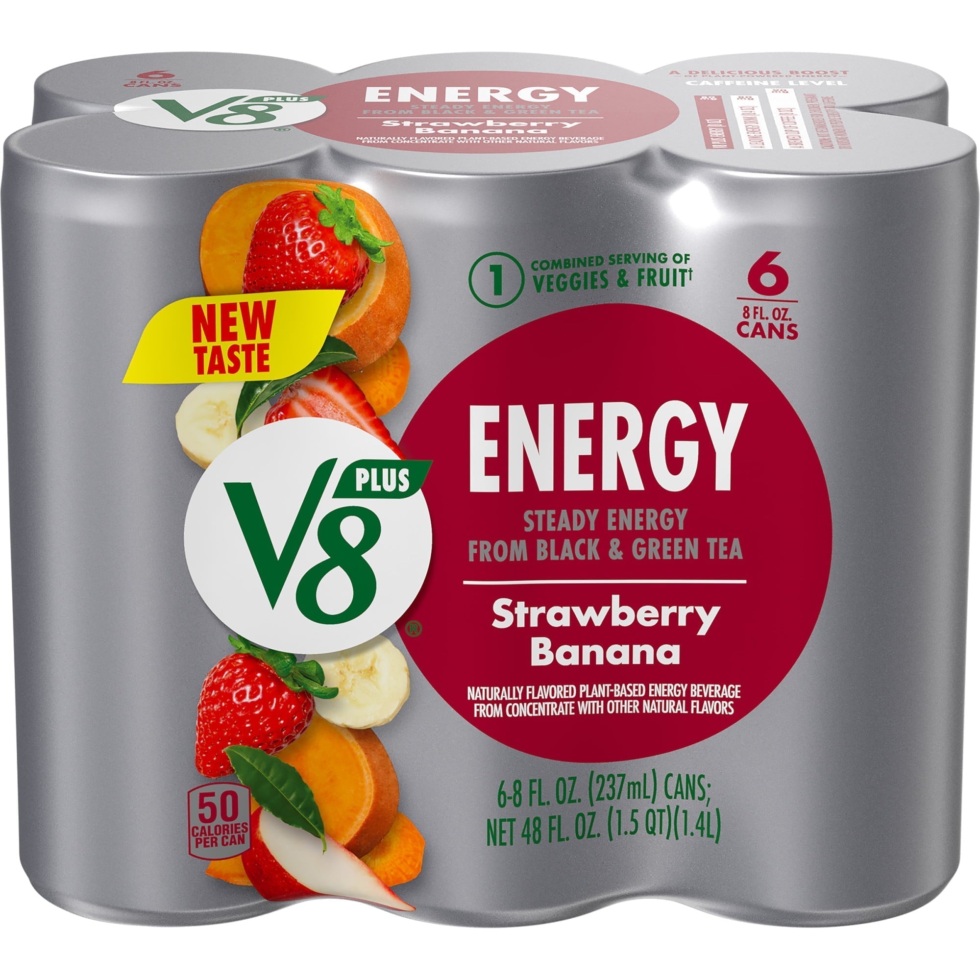 V8 +ENERGY Strawberry Banana Energy Drink, 8 FL OZ Can (Pack of 6) - V8 - Nimbus Distributors - wholesale and distributors in United States