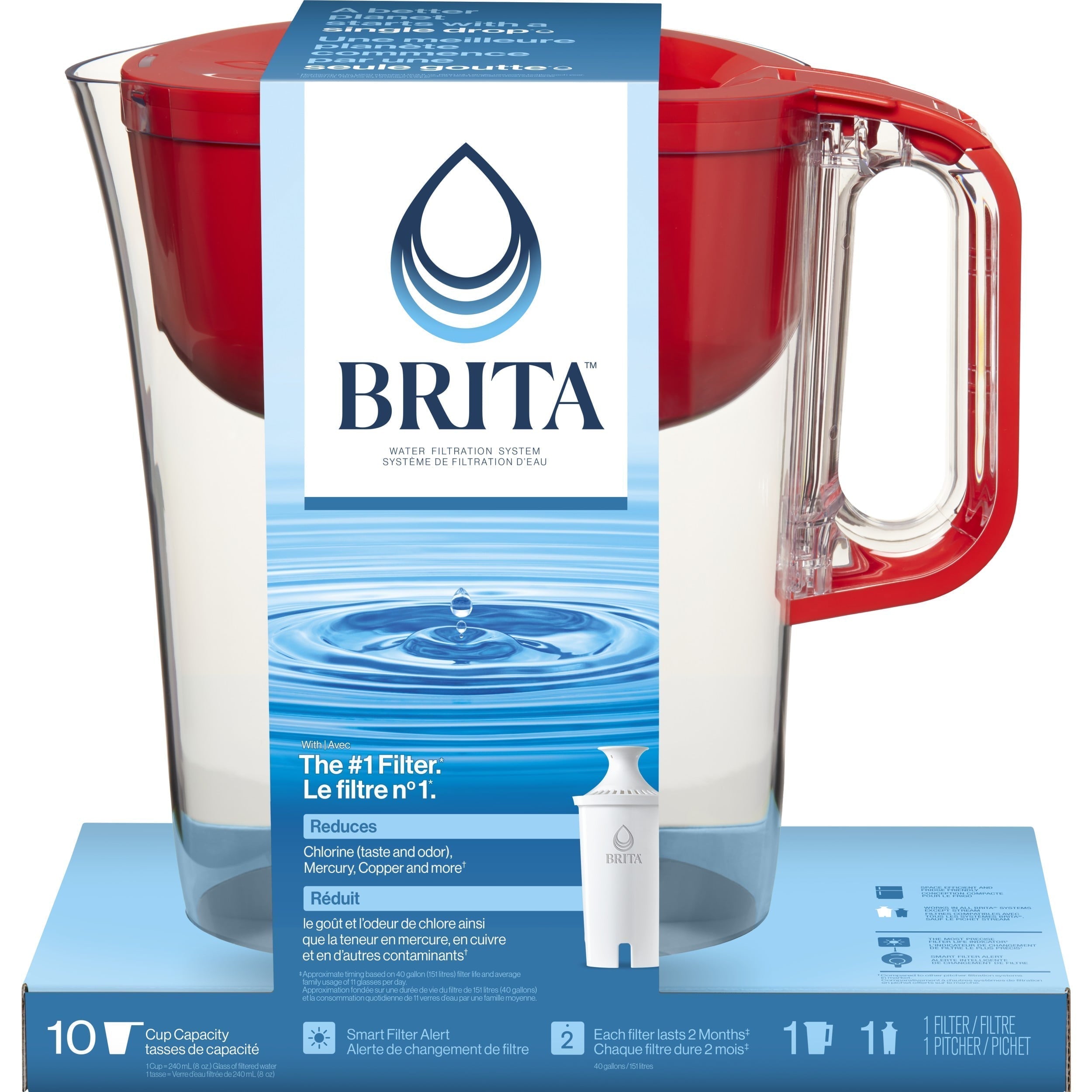 Brita Large 10 Cup Water Filter Pitcher with 1 Standard Filter, Made Without BPA, Huron, Red - Brita - Nimbus Distributors - wholesale and distributors in United States