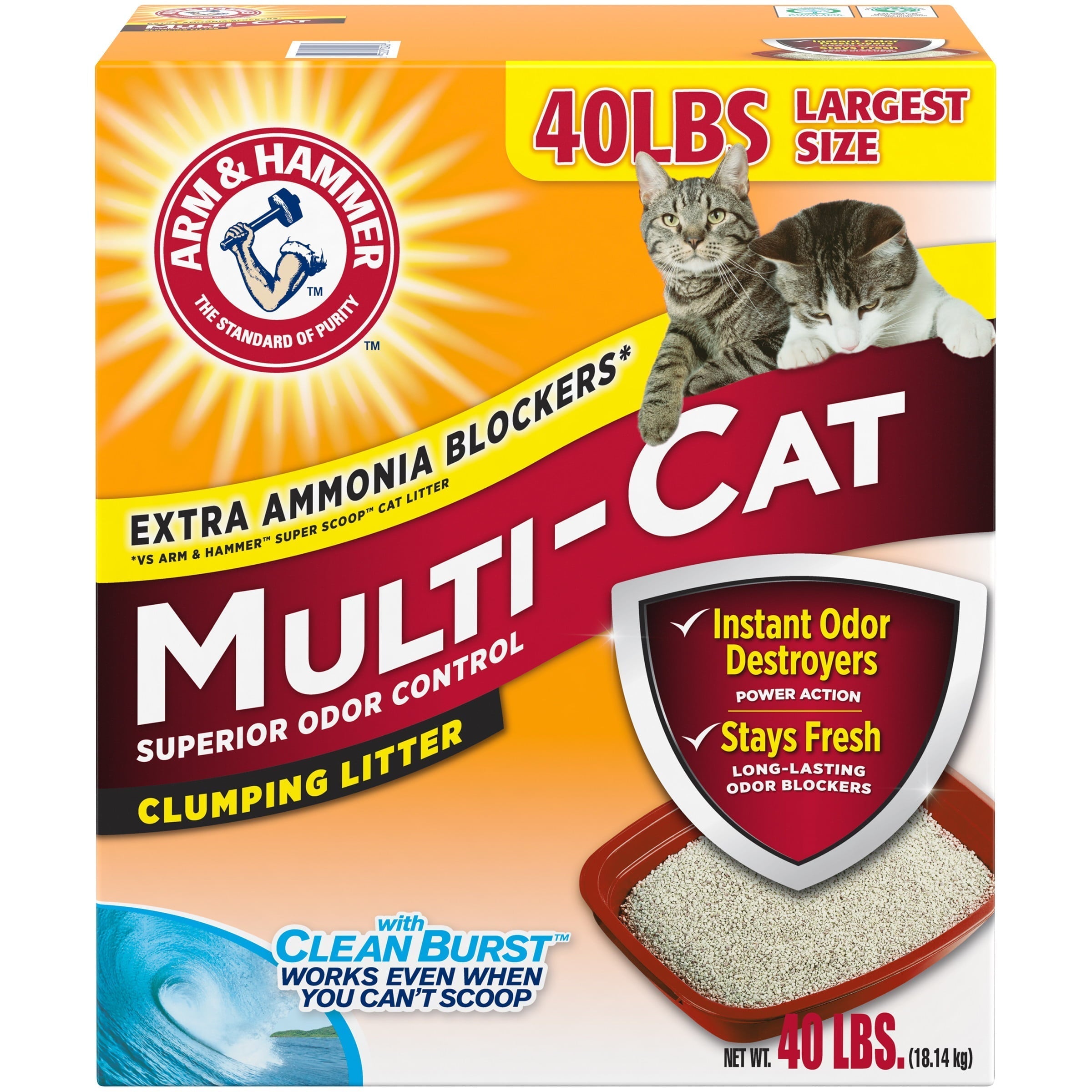Arm & Hammer Multi-Cat Superior Odor Control with Clean Burst Clumping Cat Litter, 40lb - Arm & Hammer - Nimbus Distributors - wholesale and distributors in United States