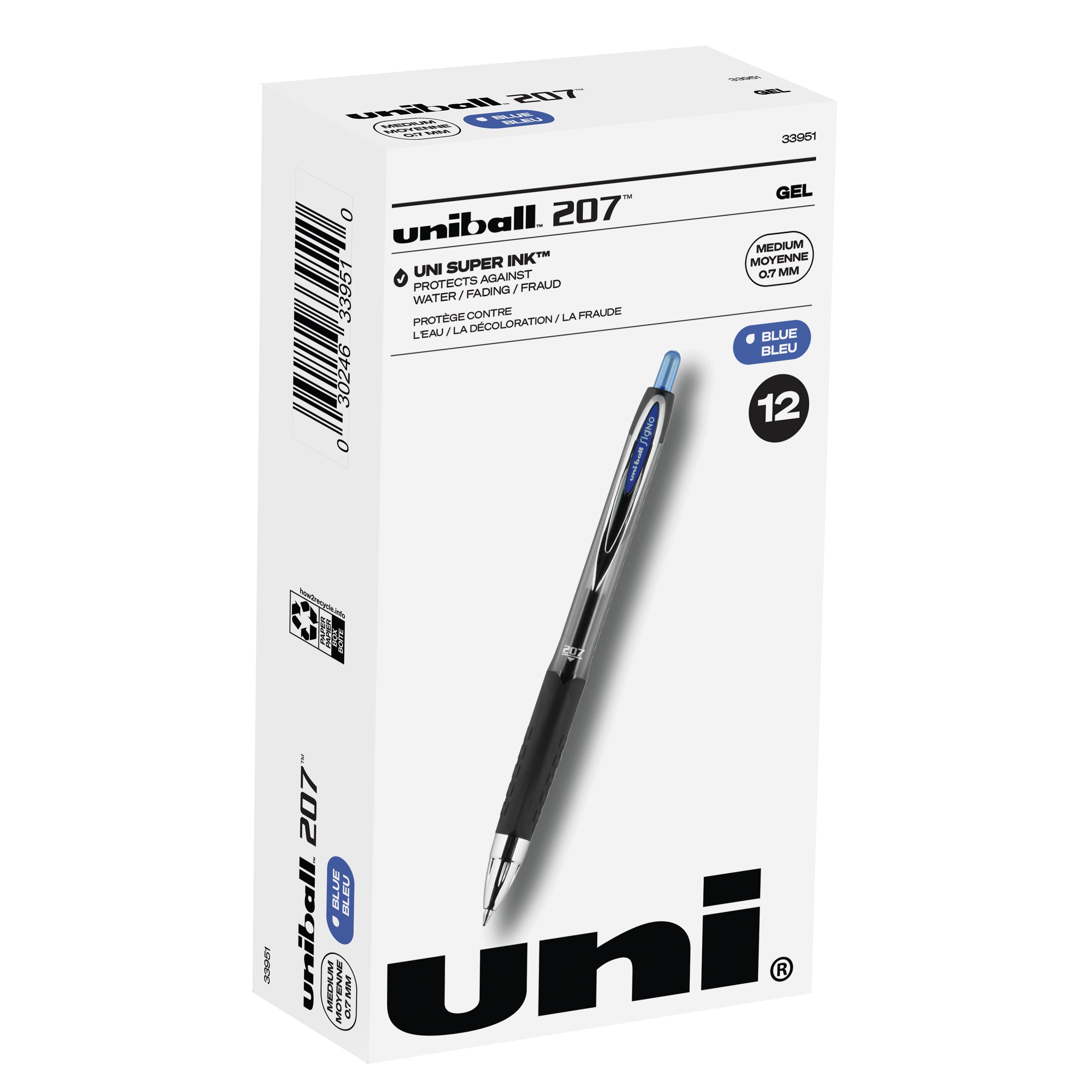 uniball 207 Retractable Gel Pen, Medium Point, 0.7 mm, Blue Ink, 12 Count - Uni-ball - Nimbus Distributors - wholesale and distributors in United States