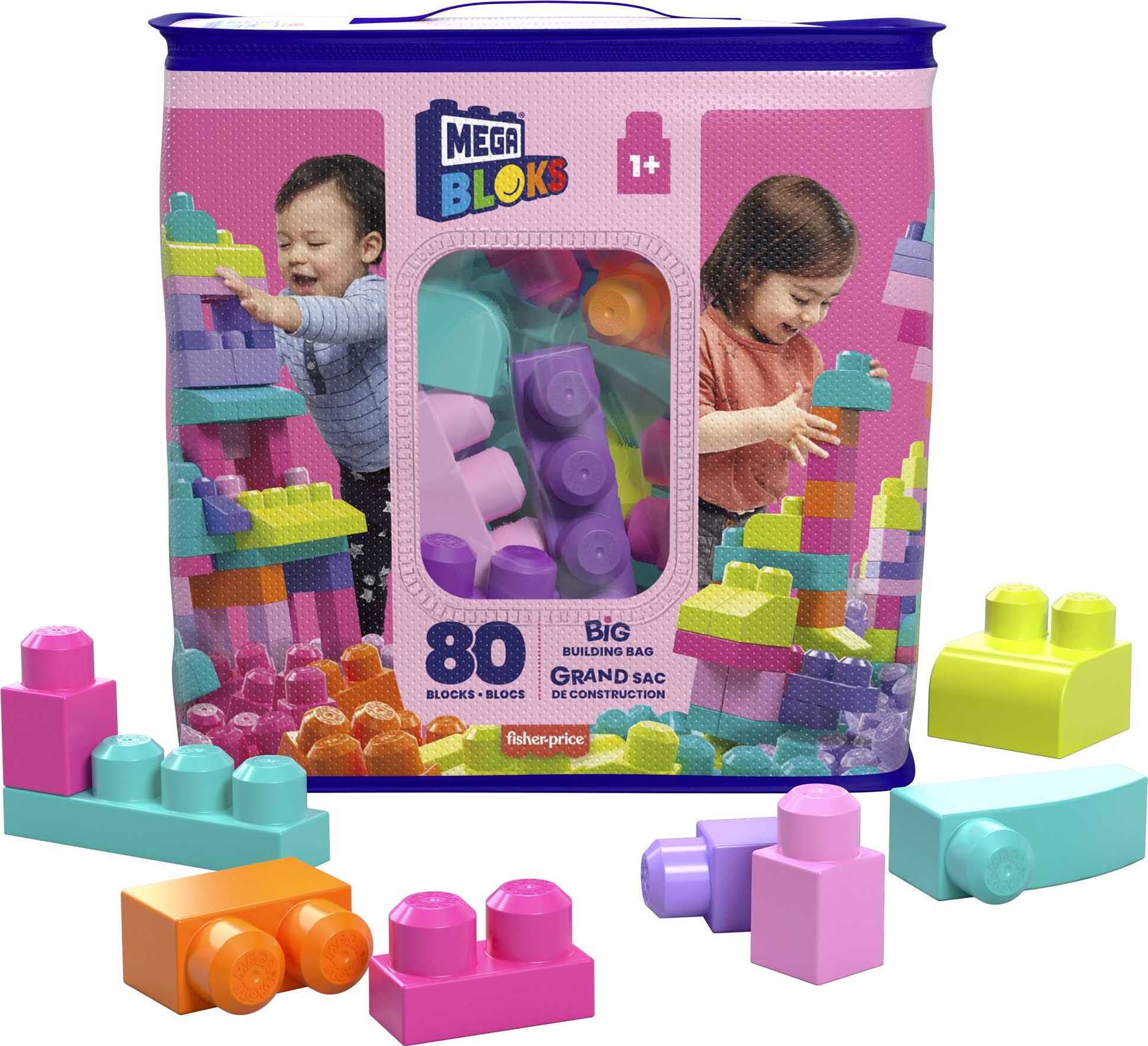 MEGA BLOKS Fisher-Price Toy Blocks Pink Big Building Bag with Storage (80 Pieces) for Toddler - MEGA BLOKS - Nimbus Distributors - wholesale and distributors in United States
