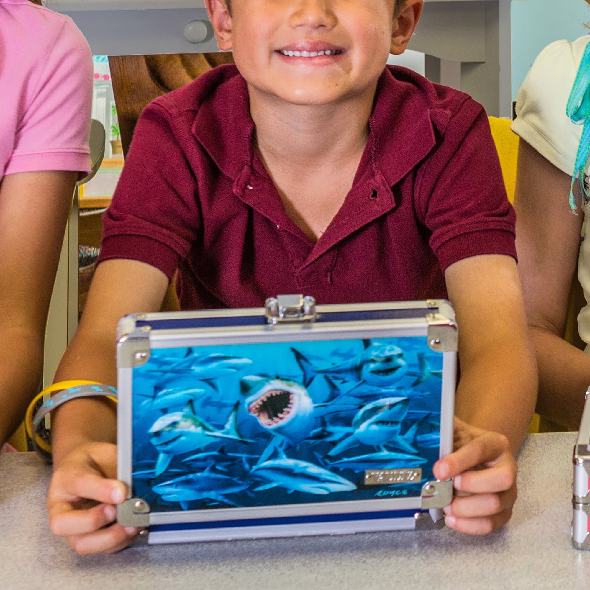 Vaultz Locking Pencil Box, 3D Sharks Design, Key Lock, Shark, New Condition, VZ03946 - Vaultz - Nimbus Distributors - wholesale and distributors in United States
