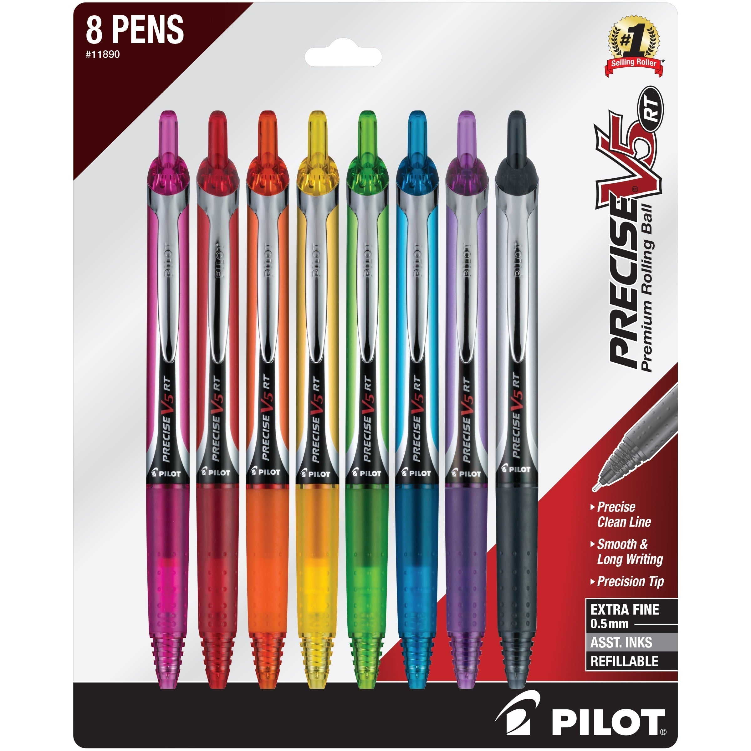Pilot Precise V5 Retractable Rolling Ball Pens, Extra Fine Point, Assorted Ink, 8 Count - Pilot - Nimbus Distributors - wholesale and distributors in United States